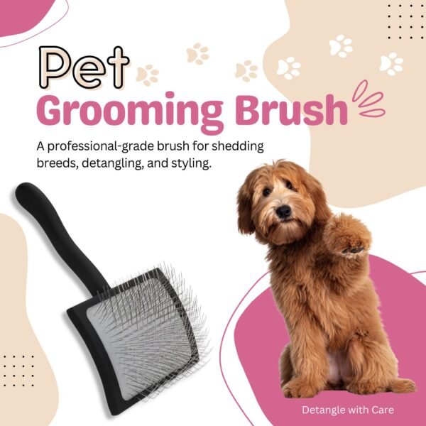 Professional Pet Slicker Brush with Steel Pins, Ergonomic Design