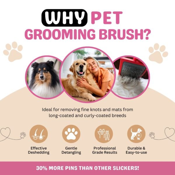 Professional Pet Slicker Brush with Steel Pins, Ergonomic Design - Image 2